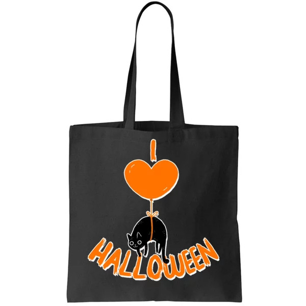 I Love Heart Halloween Cute Black Cat Balloon Tote Bag.jpg