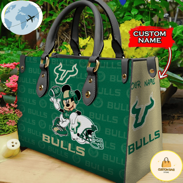 Custom Name Ncaa South Florida Bulls Mickey Leather Bag.jpg