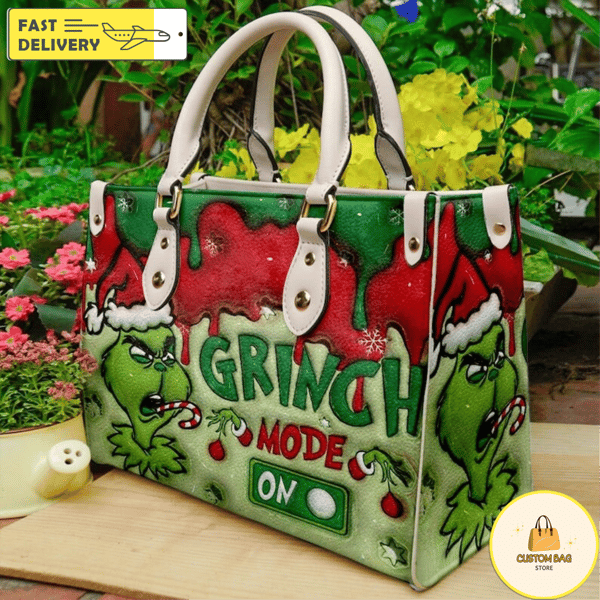 Christmas Grinch Mode On Handbag, Leather Christmas Handbag, Grinch Women Bag.jpg