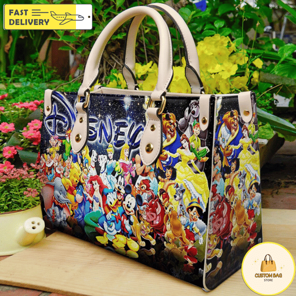 Disney Characters Wallpaper Handbag, Leather Disney Handbag, Mickey Women Bag 4.jpg