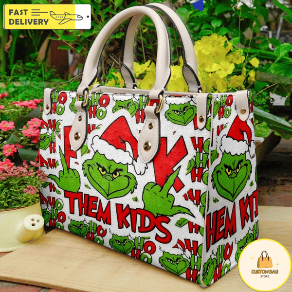 Grinch Them Kids Christmas Leather Bag, Grinch Lover Handbag,  Custom Leather Bag.jpg