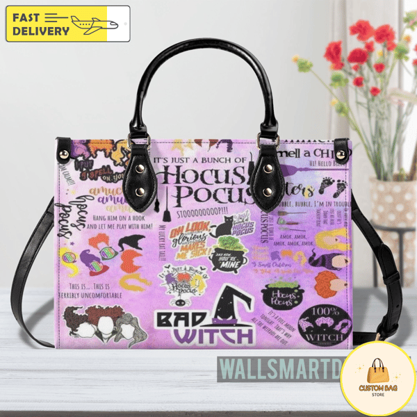 Hocus Pocus Sticker Collection Leather Bag, Movie Leatherr Handbag, Halloween Shoulder Handbag 1.jpg