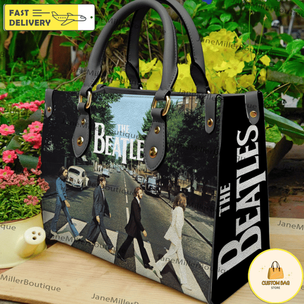 The Beatles Rock Band Leather Bag, Rock Music Handbag, Custom Leather Bag, Woman Handbag 2.jpg