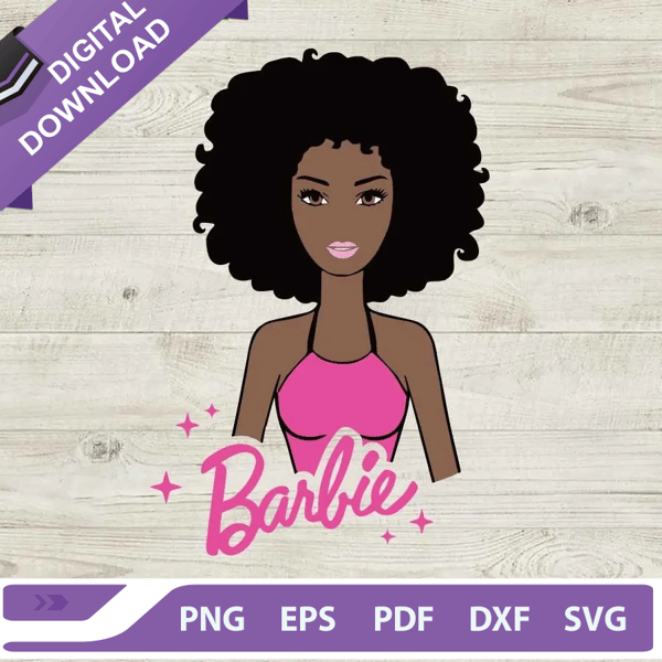 Black Barbie Girl SVG, Afro Black Barbie SVG, Barbie Movie SVG PNG DXF.jpg