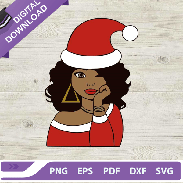 Black woman Santa hat SVG, Santa Hat SVG, Black Woman SVG.jpg