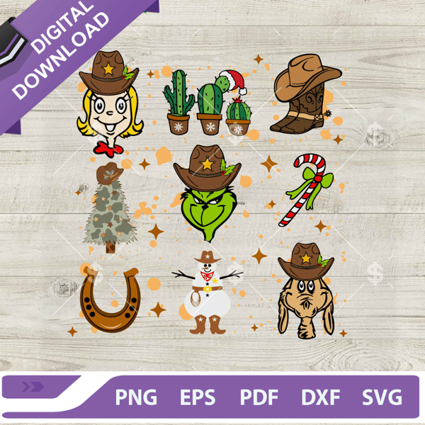 Grinch Max Dog And Cindy Lou Howdy Christmas SVG, Cowboy Grinch Christmas SVG, Retro Christmas Grinch And Friends SVG PNG DXF EPS File.jpg