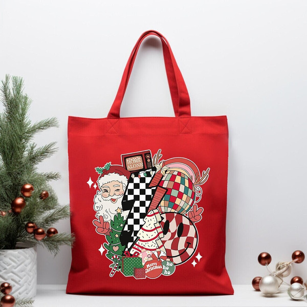 Christmas Vibes Tote Bag, Santa Christmas Canvas Bag, Christmas Bag Tote, Groovy Christmas Bag, Retro Christmas Shoulder Bag, Xmas Gifts.jpg