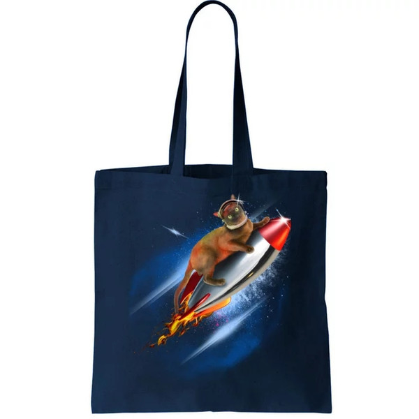 Funny Astronaut Cat Blasting Off In Space Tote Bag.jpg