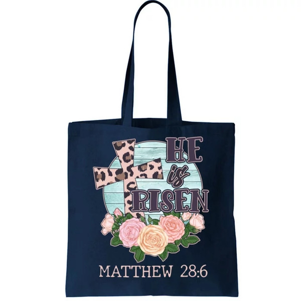 Vintage He is Risen Matthew 286 Floral Leopard Print Tote Bag.jpg