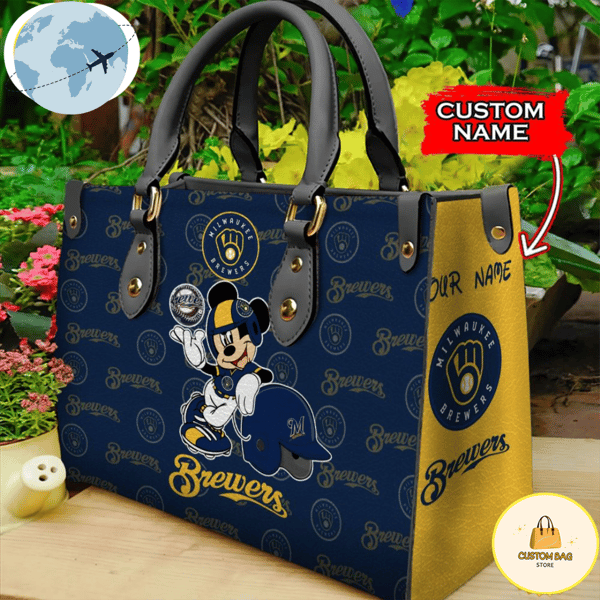 Custom Name USA MLB Milwaukee Brewers Mickey Leather Bag.jpg