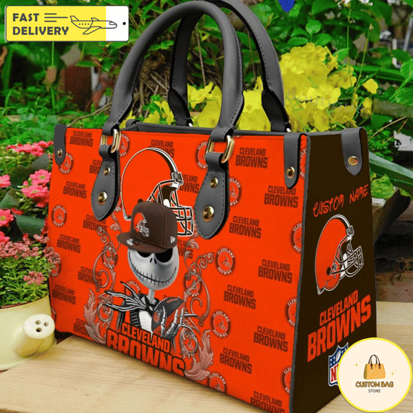 Cleveland Browns NFL Jack Skellington Women Leather Bag.jpg