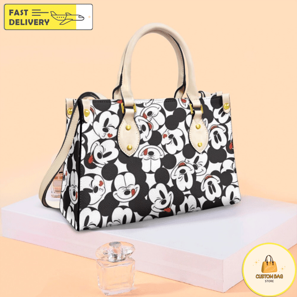 Cute Mickey Mouse Black White Collection Handbag, Anniversary Mickey Handbag, Disney Leatherr Handbag.jpg
