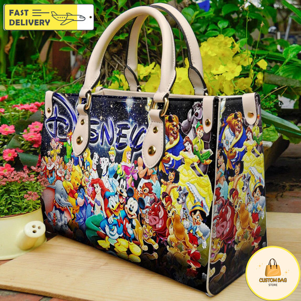 Disney Characters Wallpaper Handbag, Leather Disney Handbag, Mickey Women Bag 4.jpg