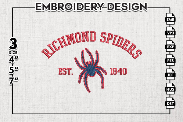 Richmond Spiders Est Logo Embroidery Designs, NCAA Richmond Spiders Team Embroidery, NCAA Team Logo, 3 sizes, Machine embroidery Files, Digital Download.png