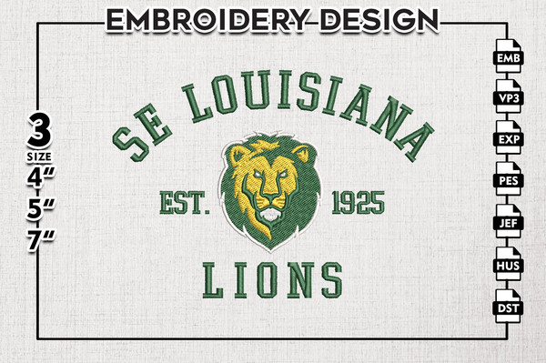 SE Louisiana Lions Est Logo Embroidery Designs, NCAA SE Louisiana Lions Team Embroidery, NCAA Team Logo, 3 sizes, Machine embroidery Files, Digital Download6.pn