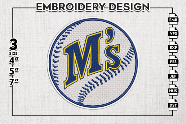 Seattle Mariners M's Logo Emb Files, MLB Seattle Mariners Team Embroidery, MLB Teams, 3 sizes, MLB Machine embroidery designs, Digital Download.png