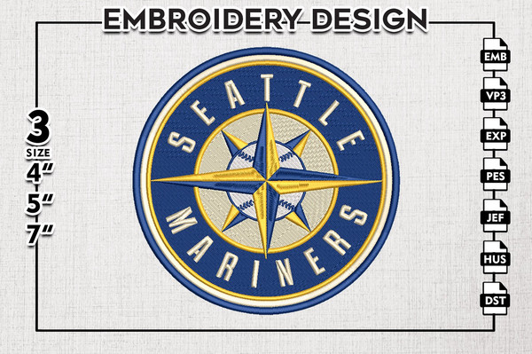 Seattle Mariners Round Logo Emb Files, MLB Seattle Mariners Team Embroidery, MLB Teams, 3 sizes, MLB Machine embroidery designs, Digital Download.png