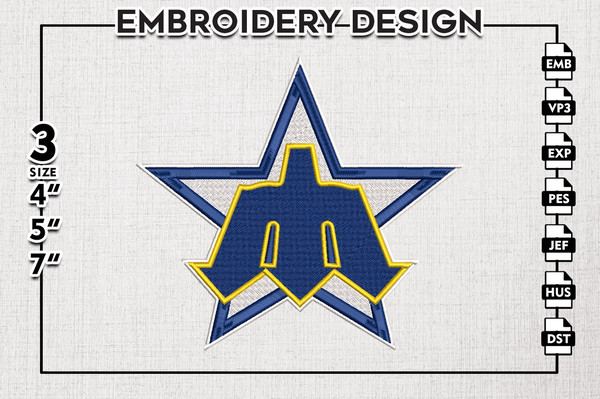 Seattle Mariners Team Logo Emb Files, MLB Seattle Mariners Team Embroidery, MLB Teams, 3 sizes, MLB Machine embroidery designs, Digital Download.png