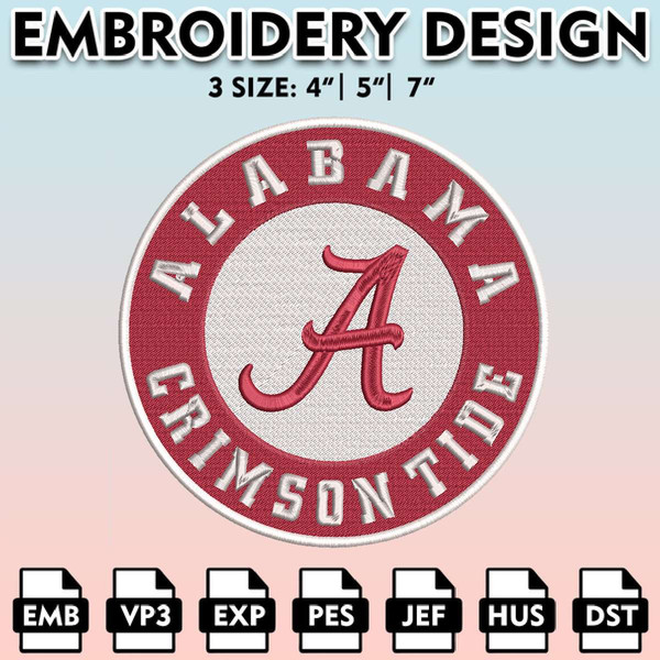 EBM11062024A323-NCAA Alabama Crimson Tide Embroidery File, 3 Sizes, 6 Formats, NCAA Machine Embroidery Design, NCAA Logo, NCAA Teams.jpg