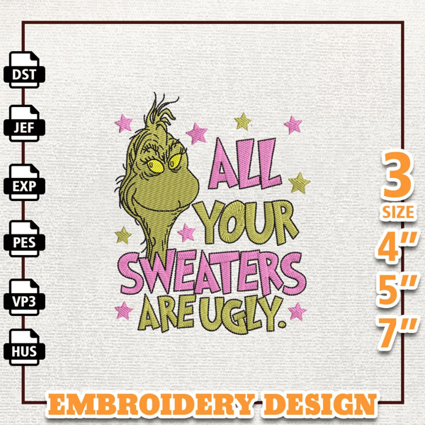 All Your Sweaters Are Ugly Embroidery Design, Christmas Pink Greench Embroidery Machine Design, Instant Download.jpg