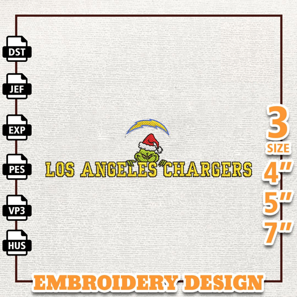 NFL Grinch Los Angeles Chargers Embroidery Design, NFL Logo Embroidery Design, NFL Embroidery Design, Instant Download 1.jpg