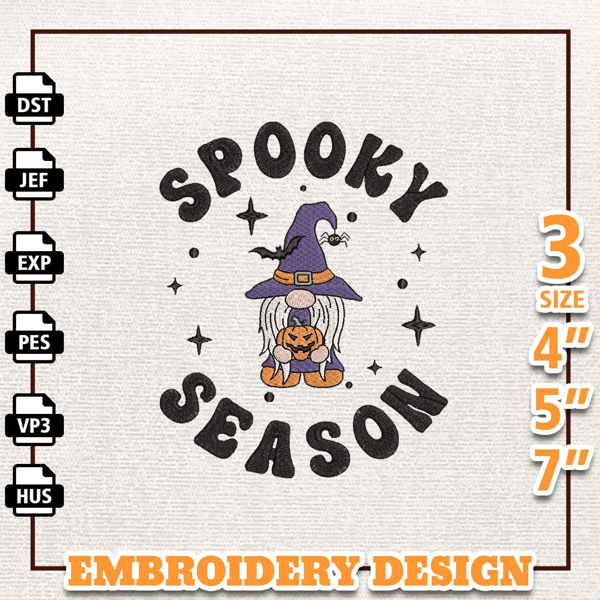 Spooky Season Embroidery Design, Halloween Embroidery Design, Gnome Embroidery Design, Spooky Vibes Embroidery Design, I.jpg