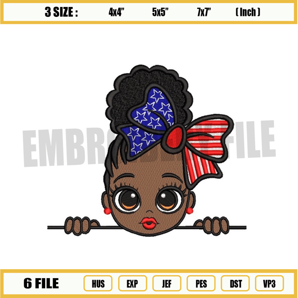 4th Of July Girl Embroidery Design, 3 sizes,  Instant Download.jpg