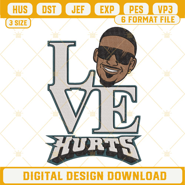Love Hurts Jalen hurts Embroidery Designs, Philadelphia Eagles Embroidery Files.jpg