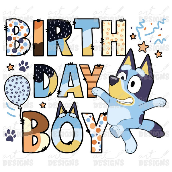 Birthday Boy Blue Dog Clipart Elements, Bluey Letters Set, Blue Dog Sublimation Party, PNG, Family Matching Shirt1.jpg