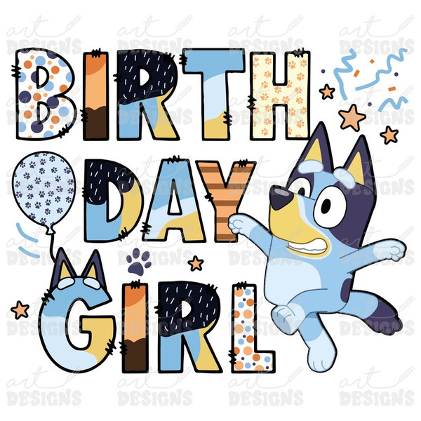 Birthday Girl Blue Dog Clipart Elements, Letters Set, Blue Dog Sublimation Party, PNG, Family Matching Shirt1.jpg