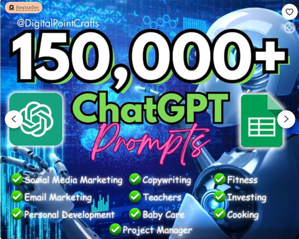150,000 Chatgpt Prompts Bundle, Social Media Marketing, Copywriting, Email Marketing, Fitness, Baby Care, Project Manager,investing,cooking (1).jpg