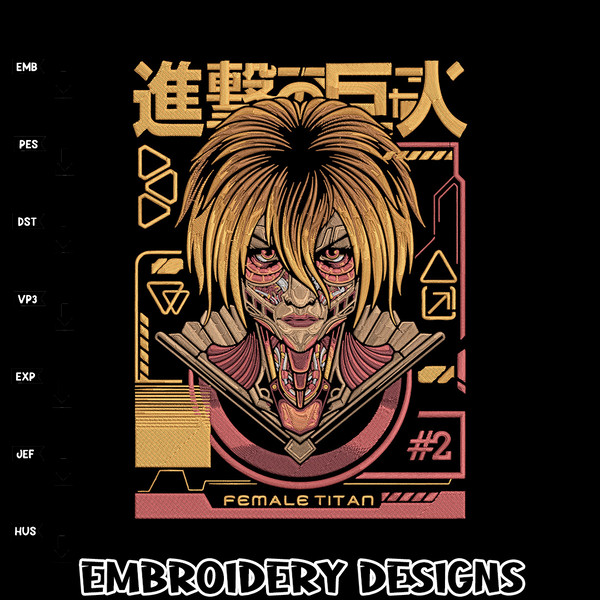 Female titan Embroidery Design, Aot Embroidery, Embroidery File, Anime Embroidery, Anime shirt, Digital download.jpg