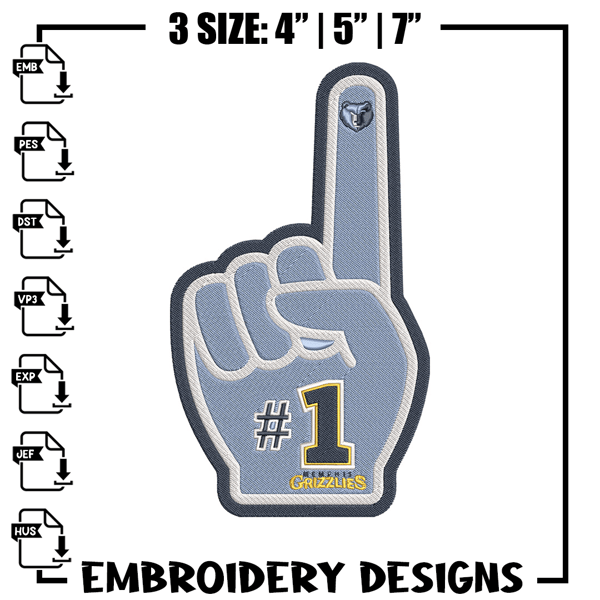 Memphis Grizzlies no 1 embroidery design,NBA embroidery,Sport embroidery,Embroidery design, Logo sport embroidery..jpg