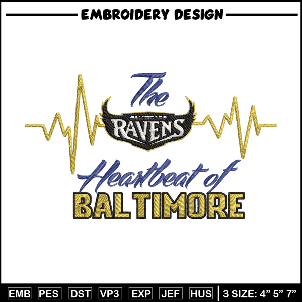 The heartbeat of Baltimore Ravens embroidery design, Baltimore Ravens embroidery, NFL embroidery, logo sport embroidery..jpg