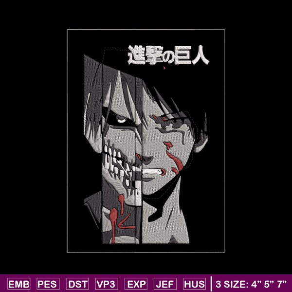 Eren Yeager Embroidery Design, Aot Embroidery, Embroidery File, Anime Embroidery, Anime shirt, Digital download.jpg
