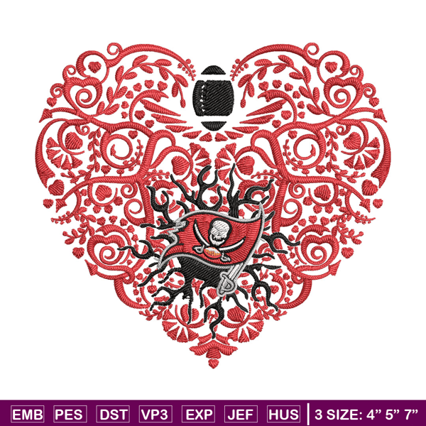Heart Love Buccaneers embroidery design, Tampa Bay Buccaneers embroidery, NFL embroidery, sport embroidery.jpg