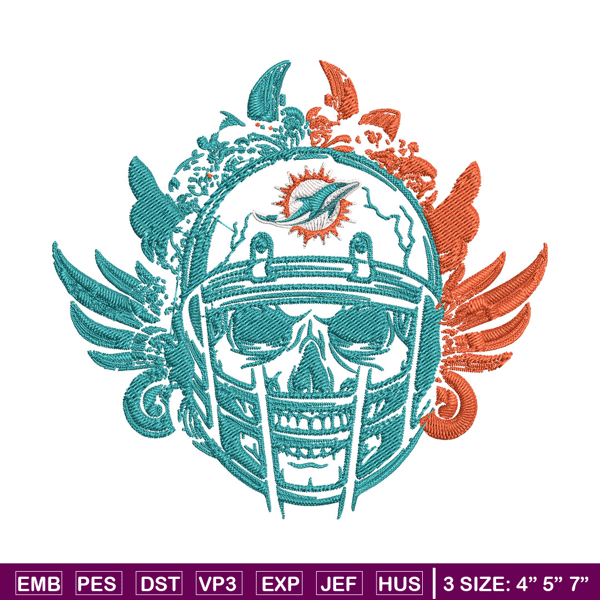 Skull Helmet Miami Dolphins Floral embroidery design, Miami Dolphins embroidery, NFL embroidery, logo sport embroidery..jpg