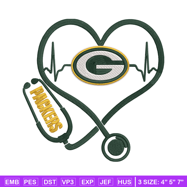 Stethoscope Green Bay Packers embroidery design, Packers embroidery, NFL embroidery, sport embroidery, embroidery design.jpg