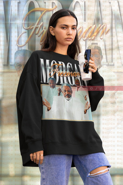 RETRO MORGAN FREEMAN Sweatshirt, Actor, and Narrator Morgan Freeman, Bruce God, the Shawshank Redemption Red, Lucius Fox, Seven Somerset Tee.jpg