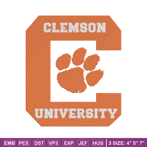 Clemson University logo embroidery design,NCAA embroidery,Sport embroidery,logo sport embroidery,Embroidery design.jpg