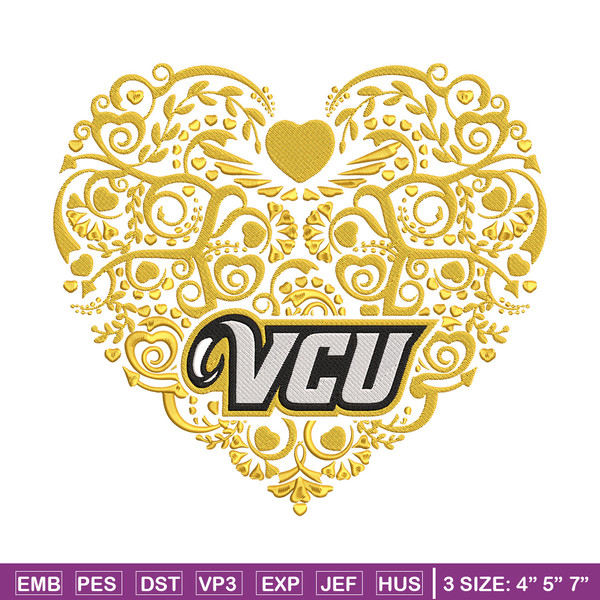VCU Rams heart embroidery design, NCAA embroidery, Sport embroidery, logo sport embroidery, Embroidery design.jpg