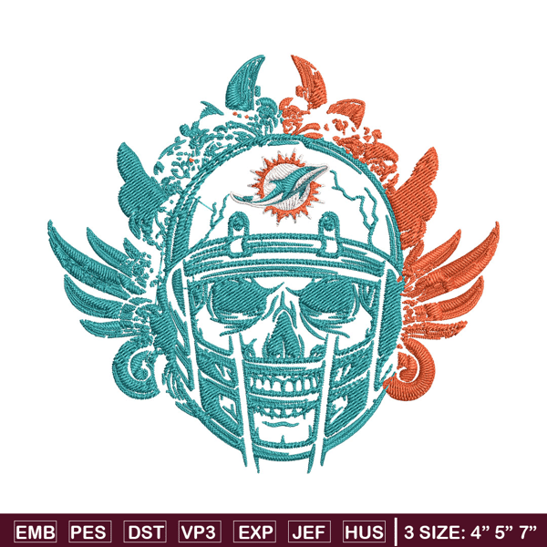 Skull Helmet Miami Dolphins Floral embroidery design, Miami Dolphins embroidery, NFL embroidery, logo sport embroidery..jpg