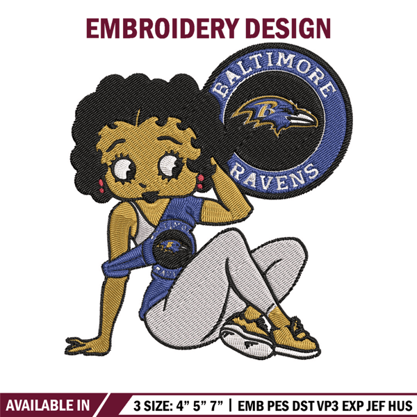 Baltimore Ravens Betty Boop embroidery design, Ravens embroidery, NFL embroidery, sport embroidery, embroidery design..jpg