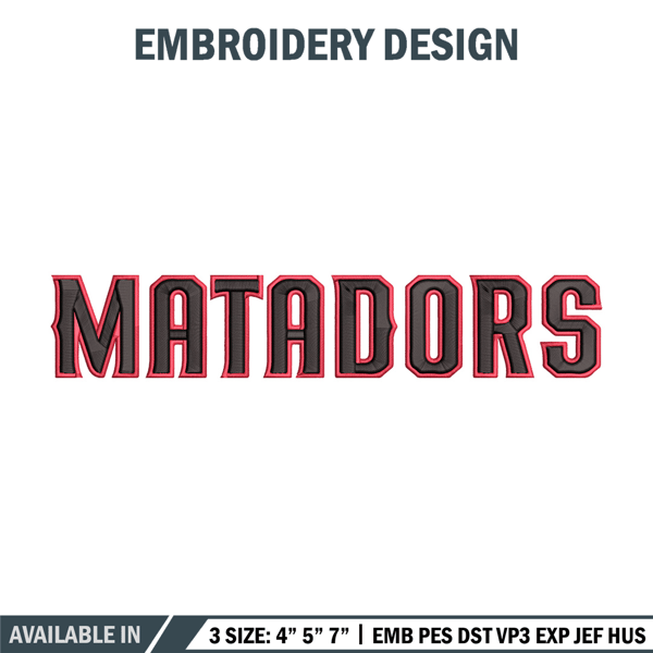 Northridge Matadors logo embroidery design, Sport embroidery, logo sport embroidery,Embroidery design, NCAA embroidery..jpg