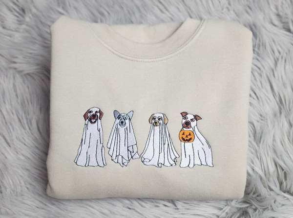 Embroidered Ghost Dogs Halloween Sweatshirt, Halloween Ghost Dogs Embroidered Unisex Sweatshirt or Hooded Sweatshirt.jpg