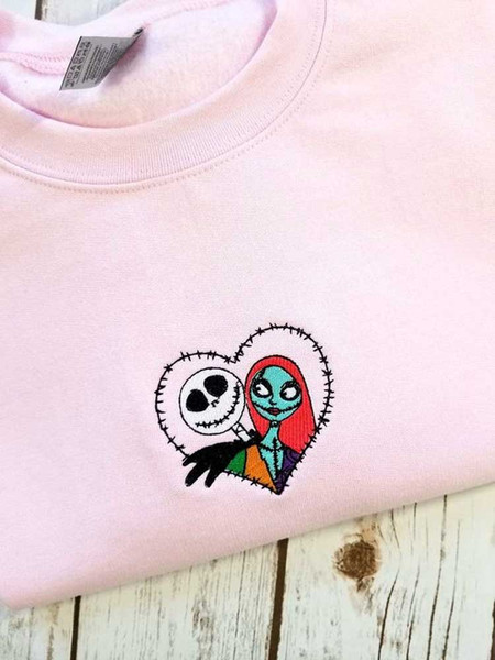 Customizable Jack Skellington &amp Sally Ragdoll Heart Embroidered Sweatshirt.jpg