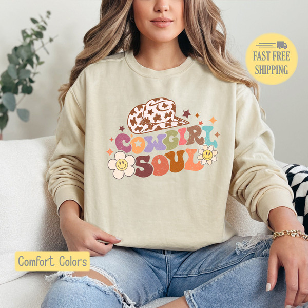 Cute Cowgirl Soul Sweatshirt, Cowgirl Tshirt, Boho Cowgirl Tee, Western T-shirt, Daisy Cowgirl Tee Shirt, Comfort Colors, Trending Now.jpg