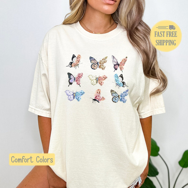 Floral Butterfly Tshirt, Butterfly Sweatshirt, Flower Shirt, Springtime Tee Shirt, Butterfly and Flower Tee, Comfort Colors, Trending Now.jpg