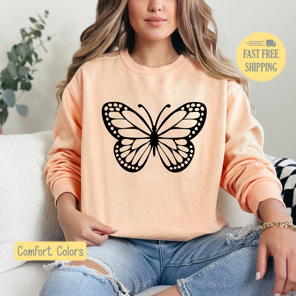 Monarch Butterfly TShirt, Simple Butterfly Design Sweatshirt, Gift for Butterfly Enthusiast, Comfort Colors Monarch Butterfly Top, Cute Tee.jpg