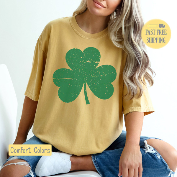 St Patricks Day Tee, Distressed Clover, Cute St Patty Shirt, Clover Shirt, St Patricks Sweatshirt, Lucky Shirt, Comfort Color, Trending Now.jpg